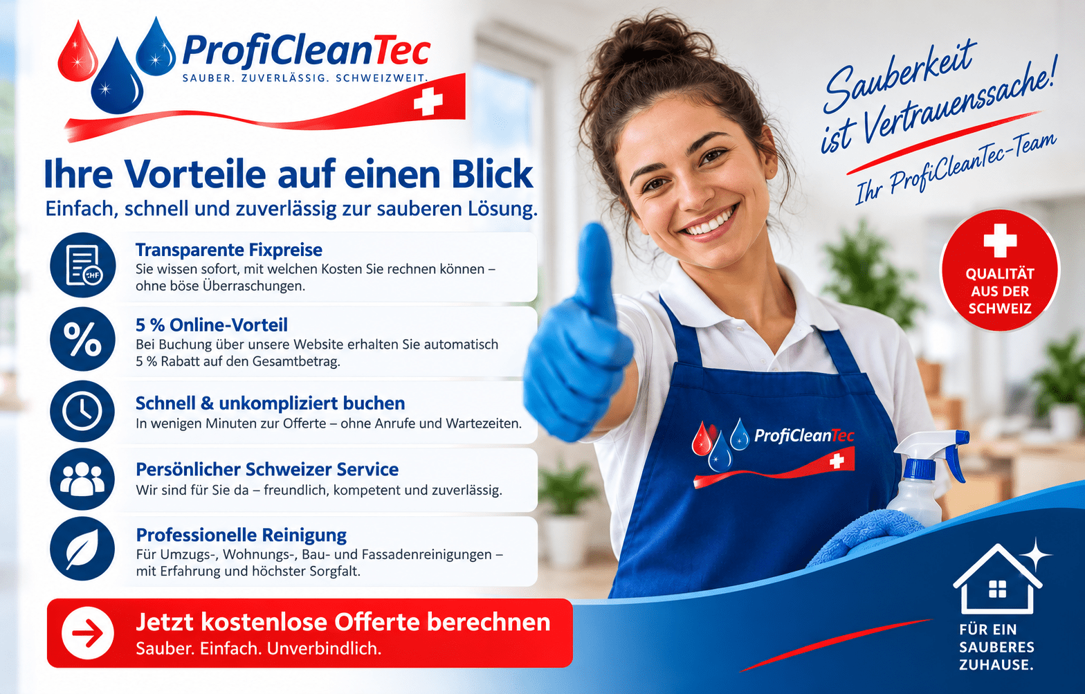ProfiCleanTec – professionelle Reinigung mit transparenten Fixpreisen und 5 % Online-Vorteil