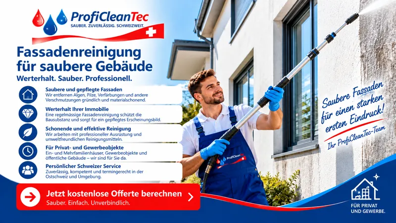 ProfiCleanTec Fassadenreinigung mit Teleskoplanze in der Ostschweiz