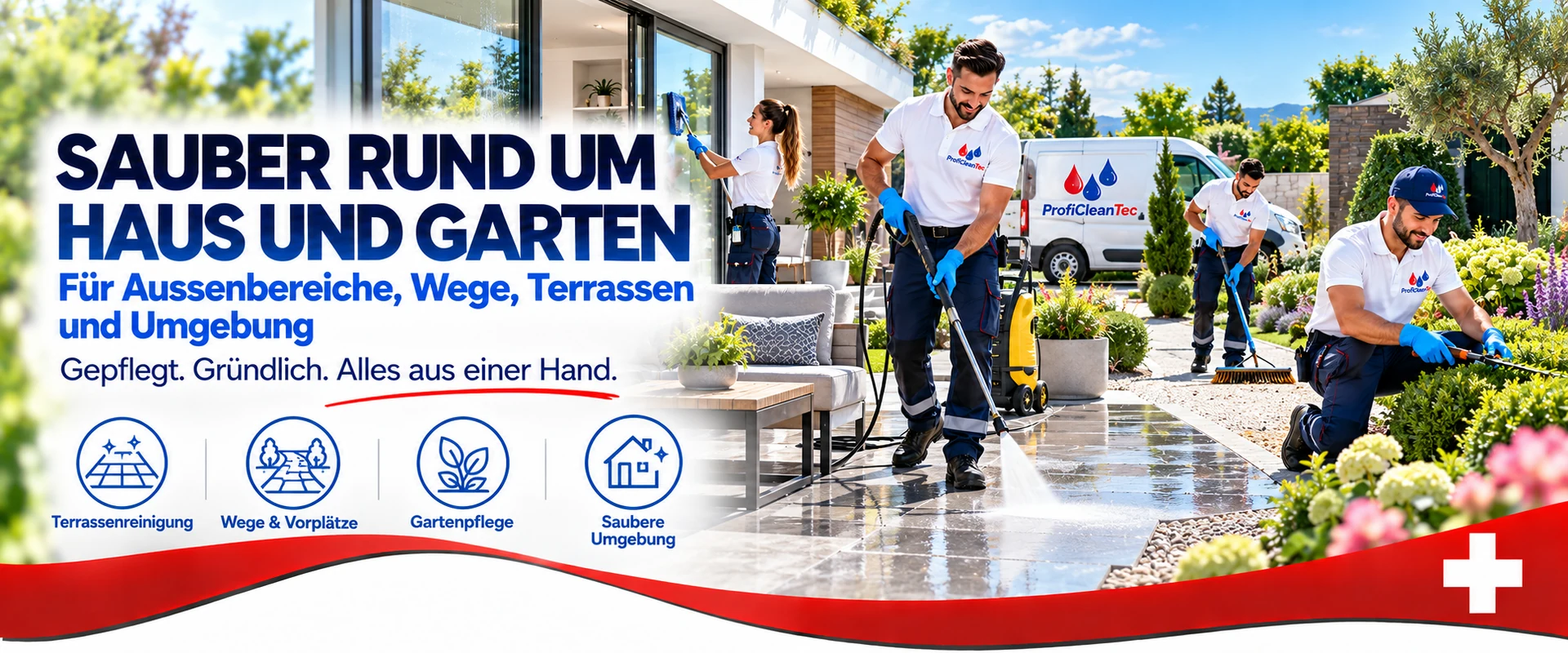 Sauber rund um Haus und Garten von ProfiCleanTec – professionelle Reinigung und Pflege für Haus, Umgebung und Garten